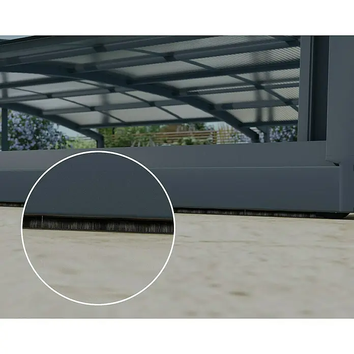 Palram – Canopia Cubierta para piscina Majorca - Específico para: Piscina, L x An: 600 x 400 cm, Aluminio - Primer plano de una cubierta de patio resistente a la intemperie con un sistema de sellado de cepillo integrado para una protección óptima.