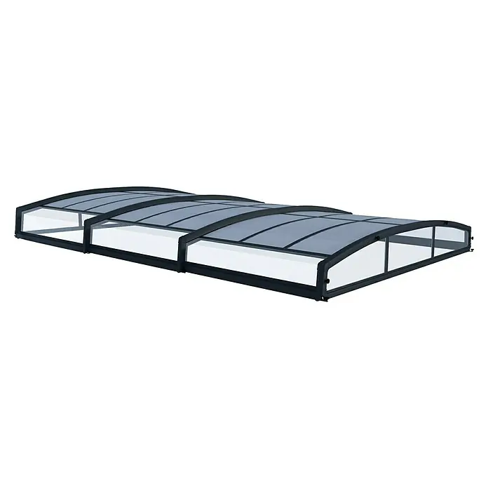 Palram – Canopia Cubierta para piscina Majorca - Específico para: Piscina, L x An: 600 x 400 cm, Aluminio - Una cubierta para piscina con paneles grises y marcos oscuros protege las piscinas de la intemperie y asegura la limpieza.