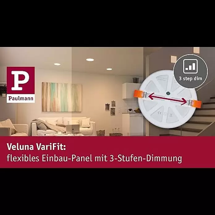Paulmann LED-Panel Veluna VariFit - 17 W, L x B x H: 18,5 x 18,5 x 3,1 cm, Satin, Warmweiß - Veluna VariFit mit 3-Stufen-Dimmung