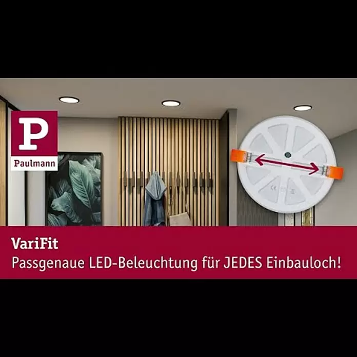 Paulmann LED-Panel Veluna VariFit - 17 W, L x B x H: 18,5 x 18,5 x 3,1 cm, Satin, Warmweiß - VariFit - Passgenaue LED-Beleuchtung fr JEDES Einbauloch!