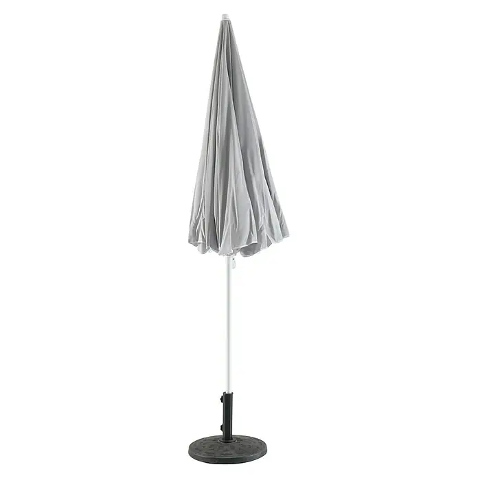 Sunfun Balkonschirm rund Provence II - Lichtgrau, Durchmesser Bespannung: 250 cm - Grauer, geschlossener Sonnenschirm mit Ständer. Ideal für den Garten, um Schatten zu spenden und sich vor der Sonne zu schützen.