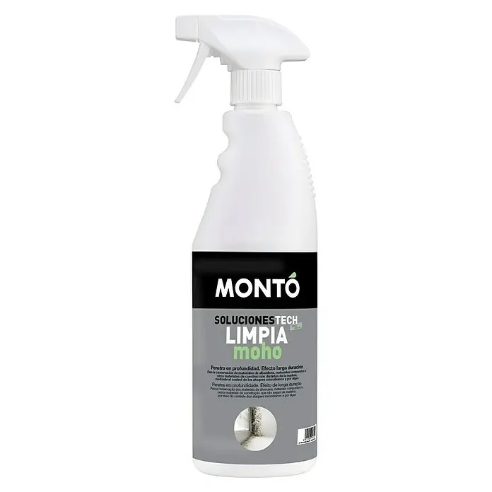 Montó Bricolovers Limpiador antimoho - Botella rociadora - La imagen muestra un spray Montó para eliminar el moho, prometiendo limpieza profunda y protección duradera en materiales de construcción.