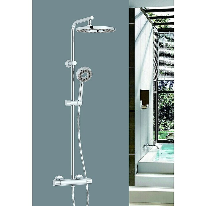 Rousseau Sistema de ducha Hoop (Con grifo termostático, Distancia entre orificios: 15 cm, Número de tipos de chorro: 1 ud., Cromo) | BAUHAUS
