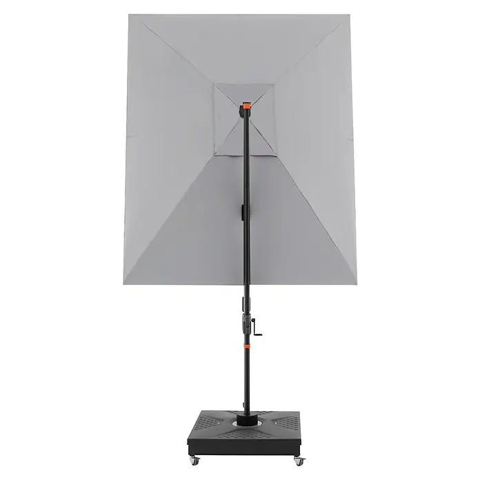 Doppler Ampelschirm myZone AX - Hellgrau, Bespannungsmaß (L x B): 280 x 280 cm - Abgebildeter quadratischer Sonnenschirm mit stabilem Ständer und Rollen für einfachen Transport, ideal für den Außenbereich.