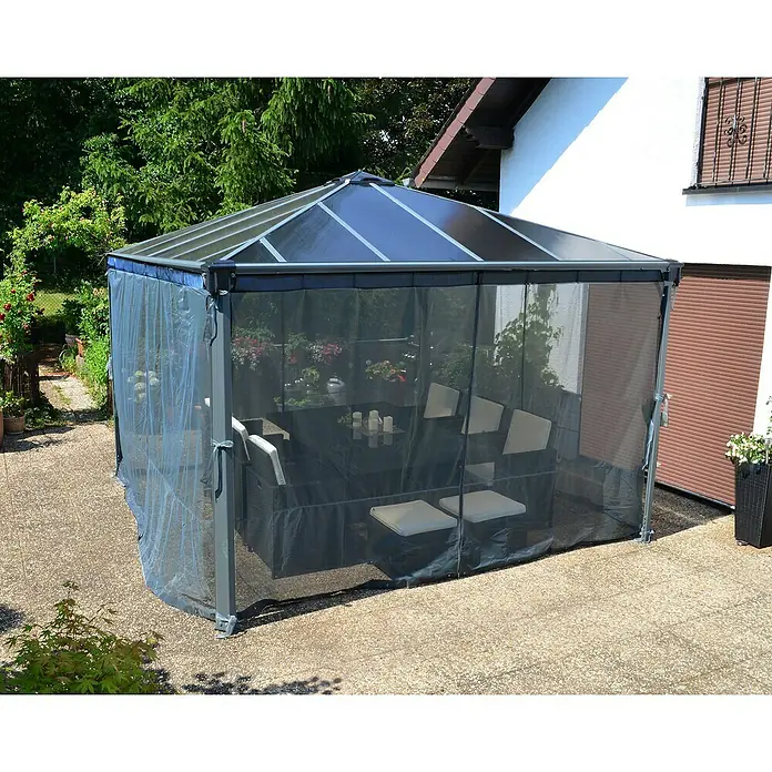 Palram – Canopia Cortina mosquitera para cenador Palermo - An x Al: 360 x 217 cm - Una elegante glorieta con mosquitera ofrece protección y comodidad al aire libre y es perfecta para horas de relax en el jardín.
