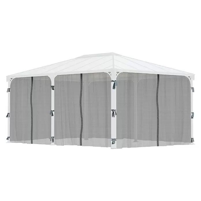 Palram – Canopia Cortina mosquitera para cenador Milano - An x Al: 300 x 340 cm - Cenador exterior blanco con estructura metálica y paredes de malla gris antimosquitos.
