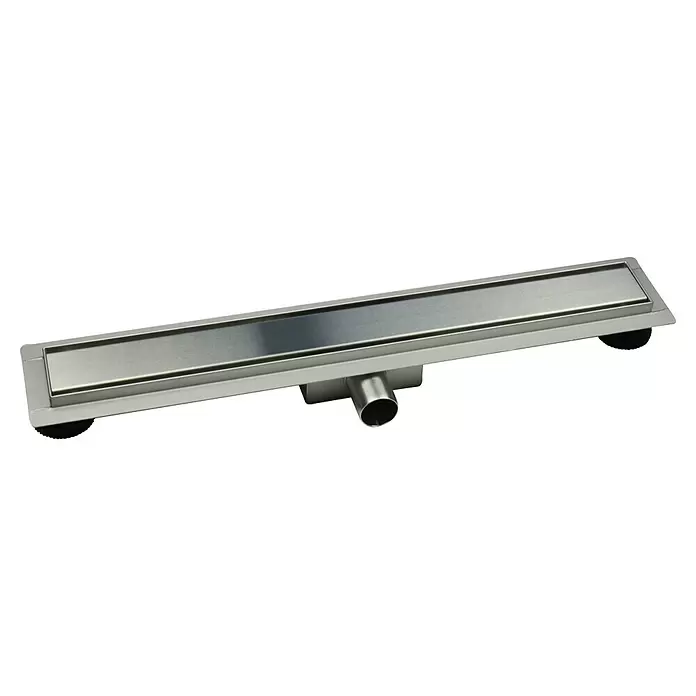 Duschrinne Lech - 100 cm, Edelstahl, Variante 1 - Silberner Edelstahl-Linienablauf für Duschen mit zentralem Auslass.