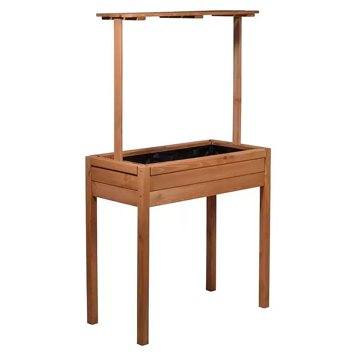 Dobar Hochbeet - 80 x 40 x 145 cm, Holz, Braun - Hochbeet aus Naturholz mit schwarzer Folie und integriertem Rankgitter für Kletterpflanzen.