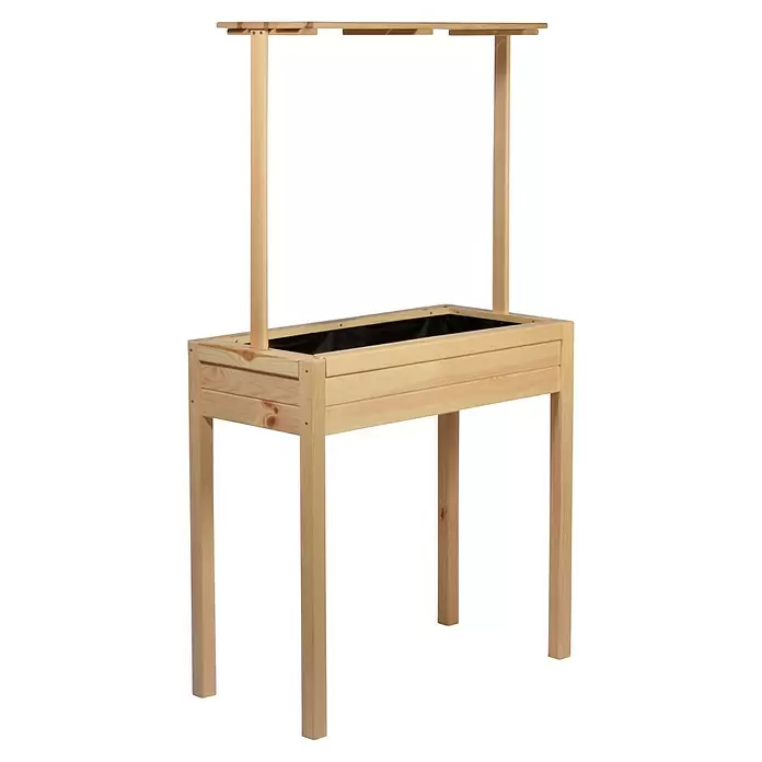 Dobar Hochbeet - 80 x 40 x 145 cm, Holz, Natur - Hochbeet aus hellem Holz mit schwarzer Folie und oberem Rahmen für Pflanzen.