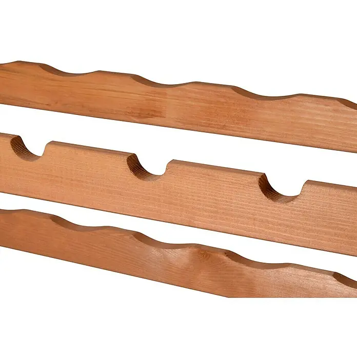 Dobar Weinregal - L x B x H: 72 x 25 x 117,5 cm, Anzahl Flaschen: 56 Stk., Braun - Nahaufnahme eines hölzernen Weinregals mit Aussparungen zur sicheren Aufbewahrung von Weinflaschen. Die warmen Holztöne verleihen Eleganz.