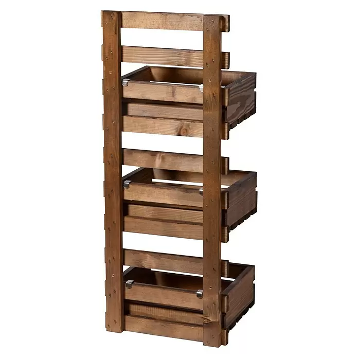 Dobar Holzregal - L x B x H: 29,5 x 26,5 x 74,5 cm, Braun - Braunes dreistöckiges Holzregal mit drei herausnehmbaren Holzkisten zur Aufbewahrung oder Präsentation.