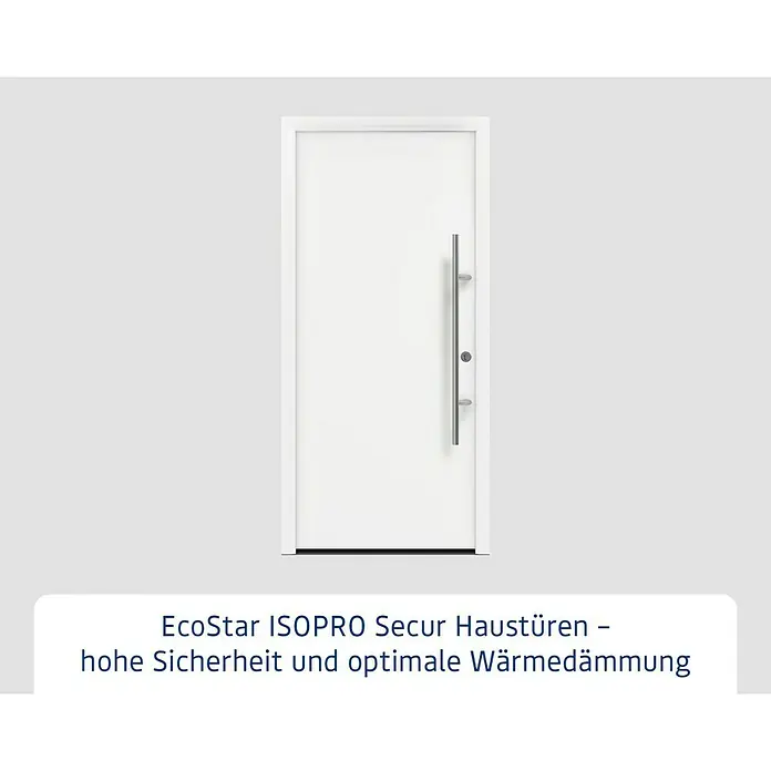 Hörmann EcoStar Haustür ISOPRO Secur IPS 010 - 110 x 210 cm, DIN Anschlag: Rechts, Verkehrsweiß - EcoStar ISOPRO Secur Haustür in Weiß mit langem Edelstahlgriff bietet hohe Sicherheit und optimale Wärmedämmung.