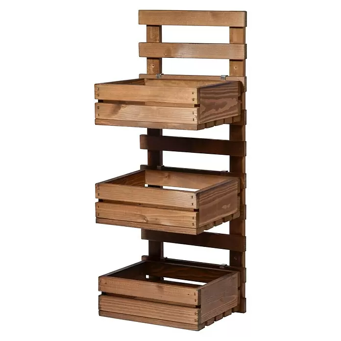 Dobar Holzregal - L x B x H: 29,5 x 26,5 x 74,5 cm, Braun - Helles Holzregal mit drei rechteckigen Präsentationskisten.
