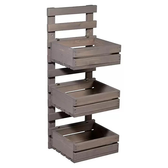 Dobar Holzregal - L x B x H: 29,5 x 26,5 x 74,5 cm, Grau - Dreistufiges graues Holz-Hängeregal oder Pflanzenständer mit herausnehmbaren Kisten.