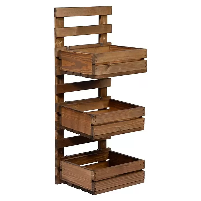 Dobar Holzregal - L x B x H: 29,5 x 26,5 x 74,5 cm, Braun - Braunes, wandmontiertes Holzregal mit drei herausnehmbaren, rechteckigen Lagerkisten.
