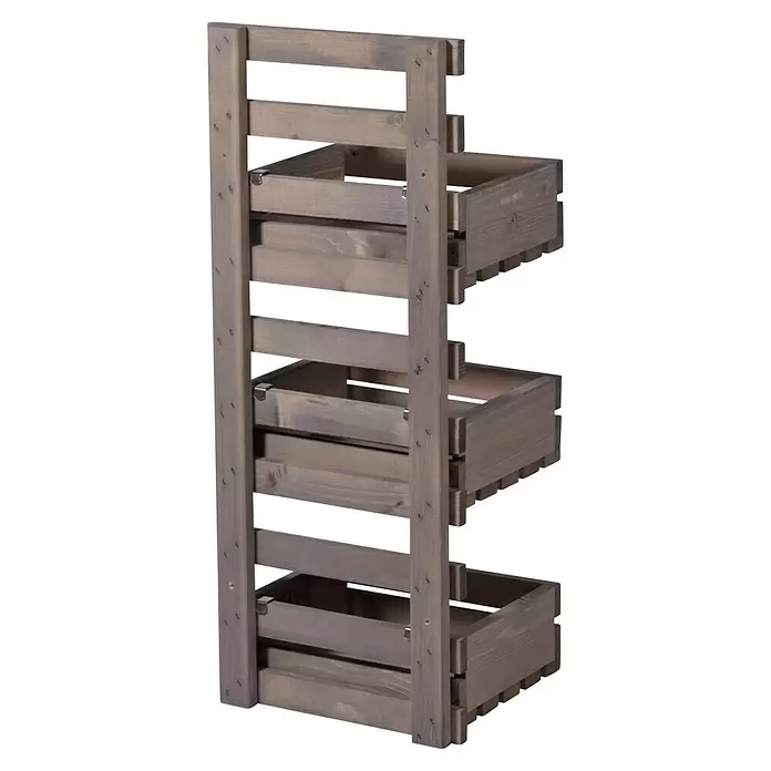 Dobar Holzregal - L x B x H: 29,5 x 26,5 x 74,5 cm, Grau - Dreistöckiges, graubraunes Holzregal mit ausziehbaren Kisten, ideal zur Aufbewahrung.