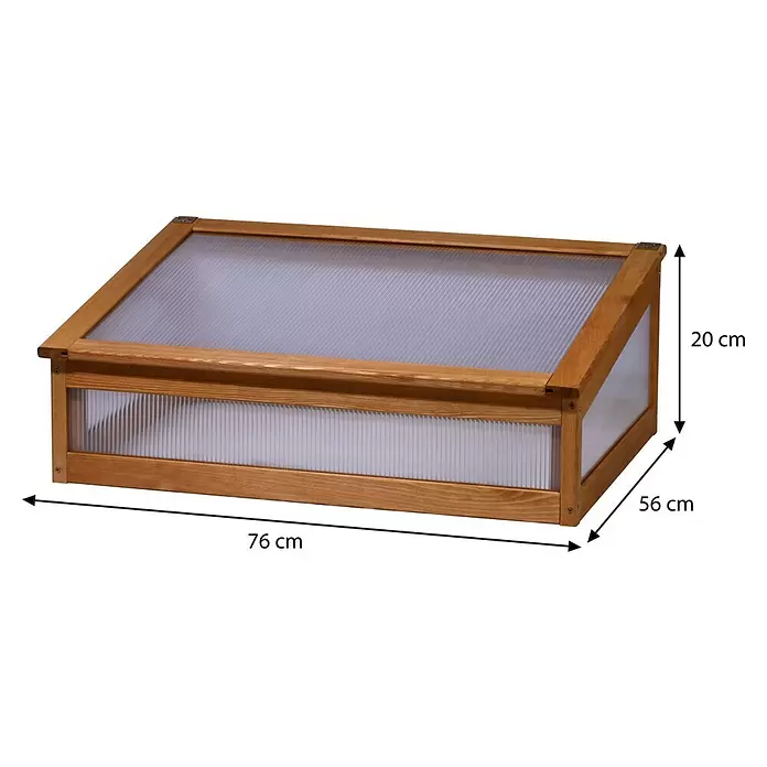 Dobar Frühbeet-Aufsatz Kubus 2.0 - L x B x H: 76 x 56 x 28 cm, Hellbraun - Kompaktes Holzfrühbeet mit durchsichtigen Wellplatten, 76x56x20 cm, zum Pflanzenschutz.
