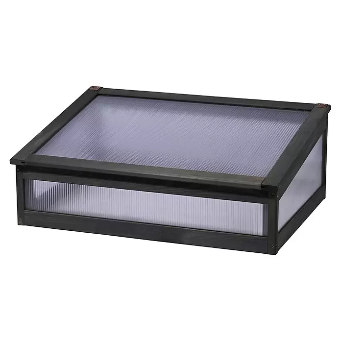 Dobar Frühbeet-Aufsatz Kubus 2.0 - Passend für: Dobar Hochbeet Kubus 2.0, L x B x H: 76 x 56 x 28 cm, Anthrazit - Dunkelgraues Holzfrühbeet mit transparenten Wellkunststoffplatten und schrägem Deckel.