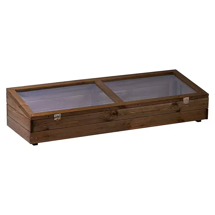 Dobar Frühbeet-Aufsatz Teak - L x B x H: 117 x 40 x 26 cm, Dunkelbraun - Dunkelbraunes Holz-Frühbeet mit durchsichtigem Klappdeckel zum Schutz von Setzlingen.