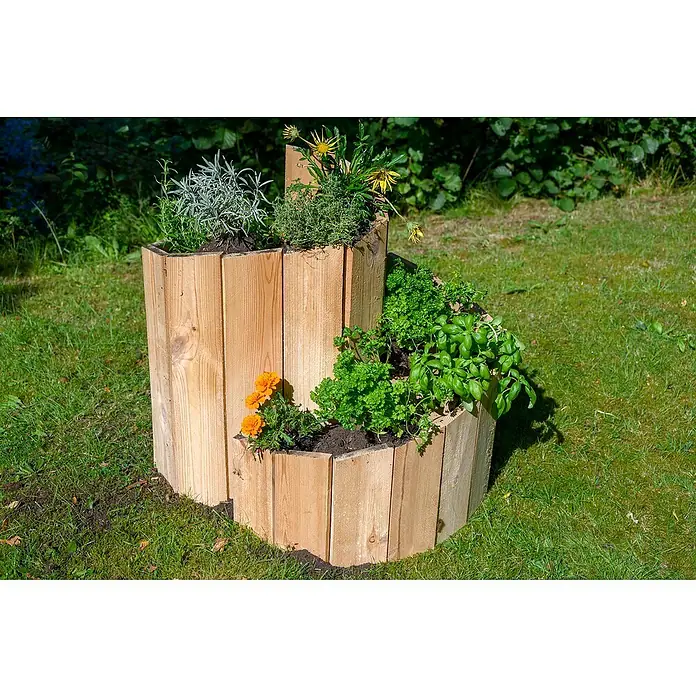 Dobar Kräuterspirale - L x B x H: 250 x 1,6 x 68 cm - Mehrstöckiger Pflanzkasten aus Holz mit bunten Blumen und frischen Kräutern, ideal für Garten, Terrasse und Balkon.