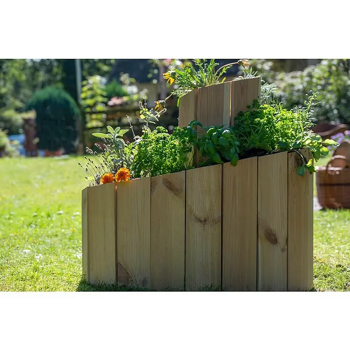 Dobar Kräuterspirale - L x B x H: 250 x 1,6 x 68 cm - Der dreistufige Pflanzkasten aus Holz mit frischen Kräutern und Blumen ist eine tolle Gartendekoration.