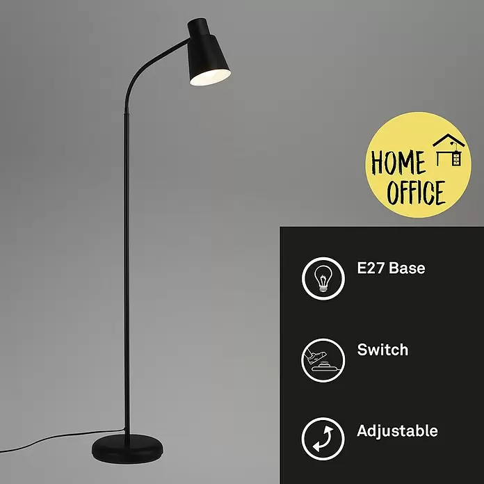 Brilo Stehleuchte - 10 W, Höhe: 128 cm, Schwarz, E27 - Schwarze verstellbare Stehlampe mit E27-Fassung und Fußschalter, ideal fürs Home-Office.