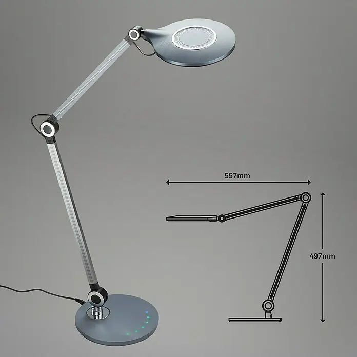 Brilo LED-Tischleuchte Office - 7 W, Ø x H: 20 x 74 cm, Anthrazit, Warmweiß - Abbildung einer modernen Schreibtischleuchte mit LED-Beleuchtung und verstellbarem Arm, ideal für Büro oder Arbeitszimmer.