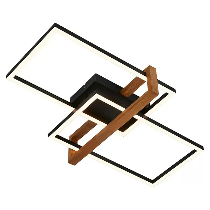 Brilo LED-Deckenleuchte Nested - 34 W, L x B x H: 50,5 x 31,5 x 11 cm, Schwarz, Warmweiß - Moderne LED-Deckenleuchte mit schwarzen rechteckigen Rahmen und Holzdetails.