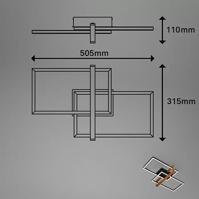 Brilo LED-Deckenleuchte Nested - 34 W, L x B x H: 50,5 x 31,5 x 11 cm, Schwarz, Warmweiß - Moderne LED-Deckenleuchte mit verschlungenen schwarzen und weißen Rechteckrahmen und Holzbalken.