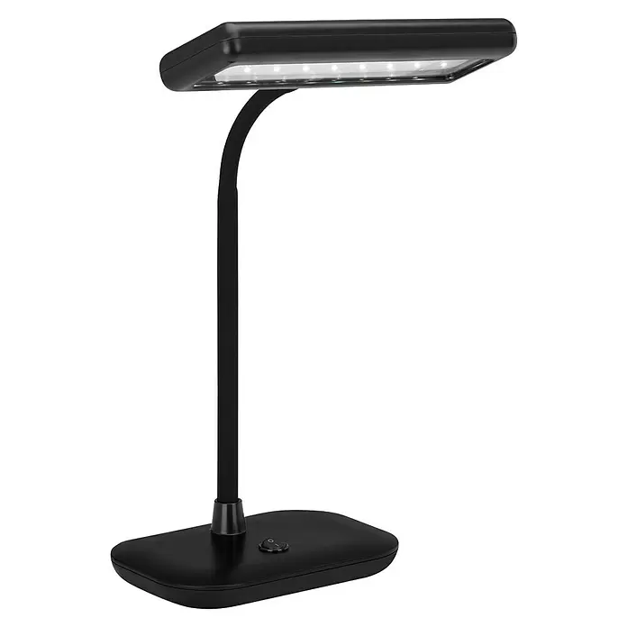 Briloner LED-Tischleuchte Daylight - 8 W, L x B x H: 23 x 12 x 44 cm, Schwarz, Tageslichtweiß - Schwarze LED-Schreibtischlampe mit flexiblem Schwanenhals und rechteckigem Leuchtpanel, Steuerschalter auf flachem Sockel.