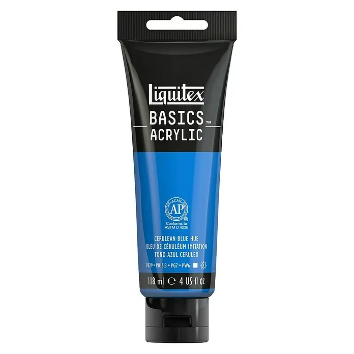 Liquitex Basics Acrylfarbe - Coelinblau, 118 ml - Eine Tube Liquitex Basics Acrylfarbe in der Farbe Cerulean Blue Hue, ideal für Kunstprojekte und Hobbykünstler.