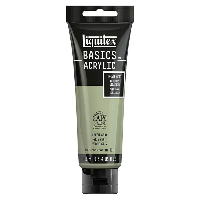 Liquitex Basics AcrylfarbeGraugrün, 118 ml - Eine Tube Liquitex Basics Acrylfarbe in der Farbe Green Gray (Grün Grau) mit 118ml Inhalt für Künstler.
