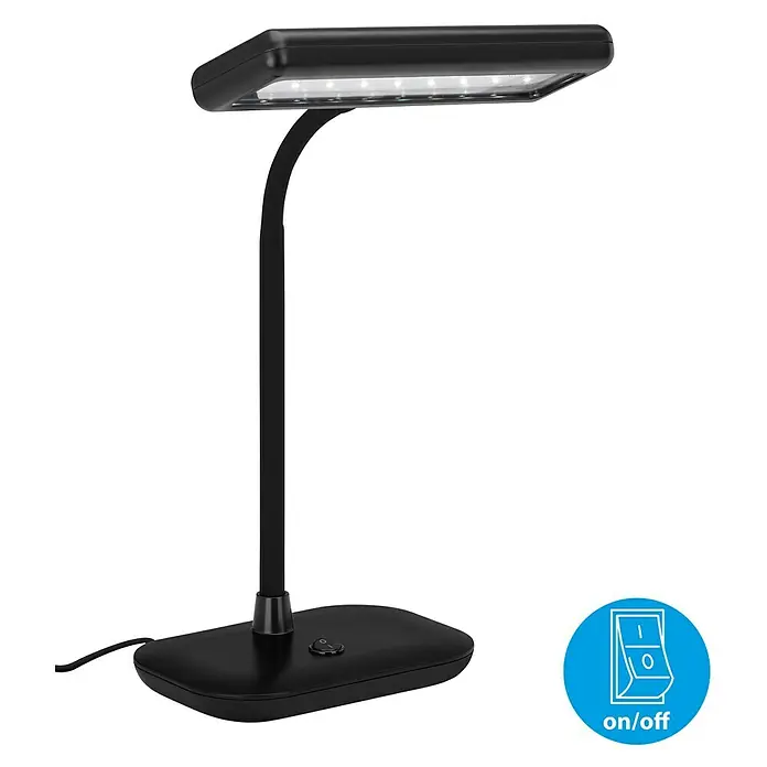 Briloner LED-Tischleuchte Daylight - 8 W, L x B x H: 23 x 12 x 44 cm, Schwarz, Tageslichtweiß - Eine elegante, schwarze LED-Tischleuchte mit flexiblem Hals und rechteckigem Lampenkopf, ideal für Büro oder Zuhause.