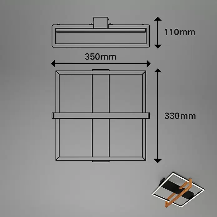 Brilo LED-Deckenleuchte Nested - 12 W, L x B x H: 35 x 33 x 11 cm, Schwarz, Warmweiß - Quadratische schwarze LED-Deckenleuchte mit weißem Leuchtrahmen und gekreuzten Holzdetails.