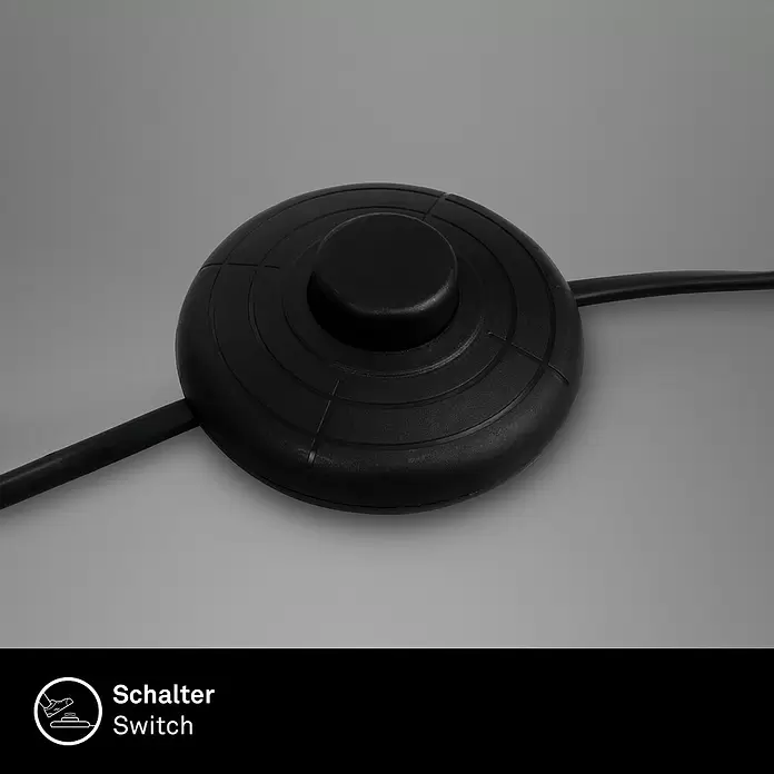 Brilo Stehleuchte - 10 W, Höhe: 128 cm, Schwarz, E27 - Schwarzer runder Fußschalter mit angeschlossenem Kabel.