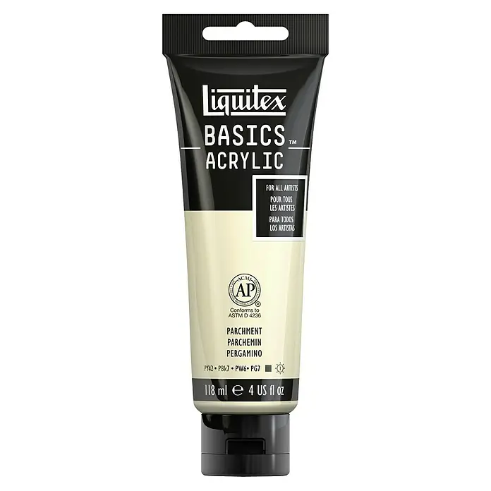 Liquitex Basics AcrylfarbePergament, 118 ml - Eine Tube Liquitex Basics Acrylfarbe in der Farbe Pergament, ideal für Künstler.