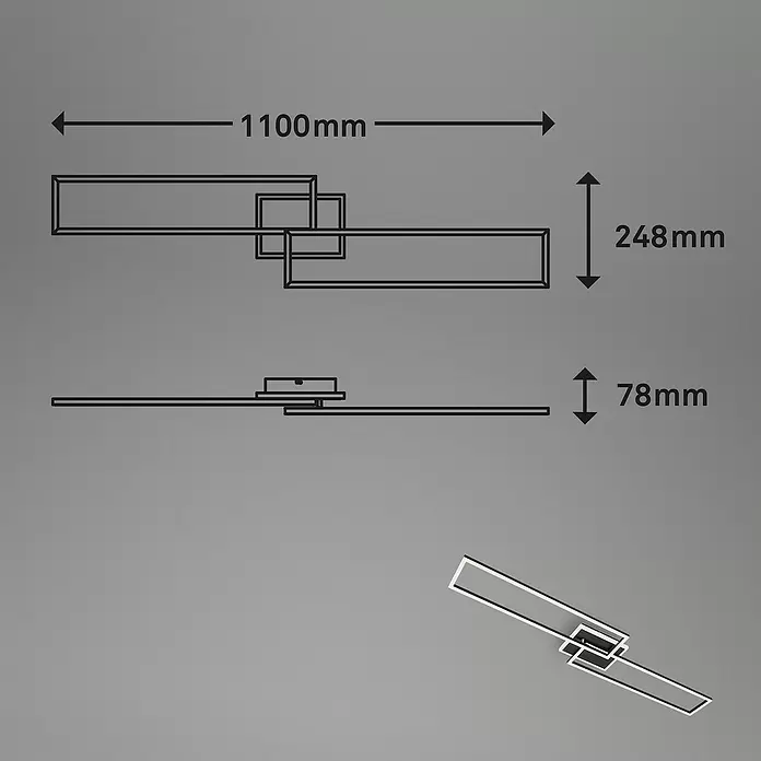 Brilo LED-Wand- & Deckenleuchte Frame S - 34 W, L x B x H: 110 x 24,8 x 7,8 cm, Schwarz, Warmweiß - Moderne schwarze Deckenleuchte mit weißen Leuchtelementen und ineinandergreifenden rechteckigen Rahmen. Maße: 1100x248x78mm.