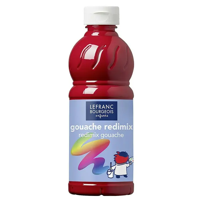 Lefranc & Bourgeois Gouachefarbe Redimix - Primärrot, 500 ml, Flasche - Eine Flasche Lefanc Bourgeois Kinder Gouache Redimix Farbe in lebhaftem Rot, ideal für junge Künstler und kreative Projekte.