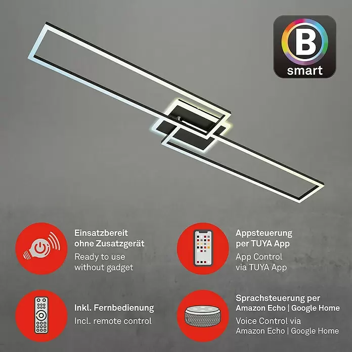 Brilo LED-Wand- & Deckenleuchte Frame S - 34 W, L x B x H: 110 x 24,8 x 7,8 cm, Schwarz, Warmweiß - Moderne, schwarz-weiße LED-Deckenleuchte mit abstrakt-geometrischem Design.