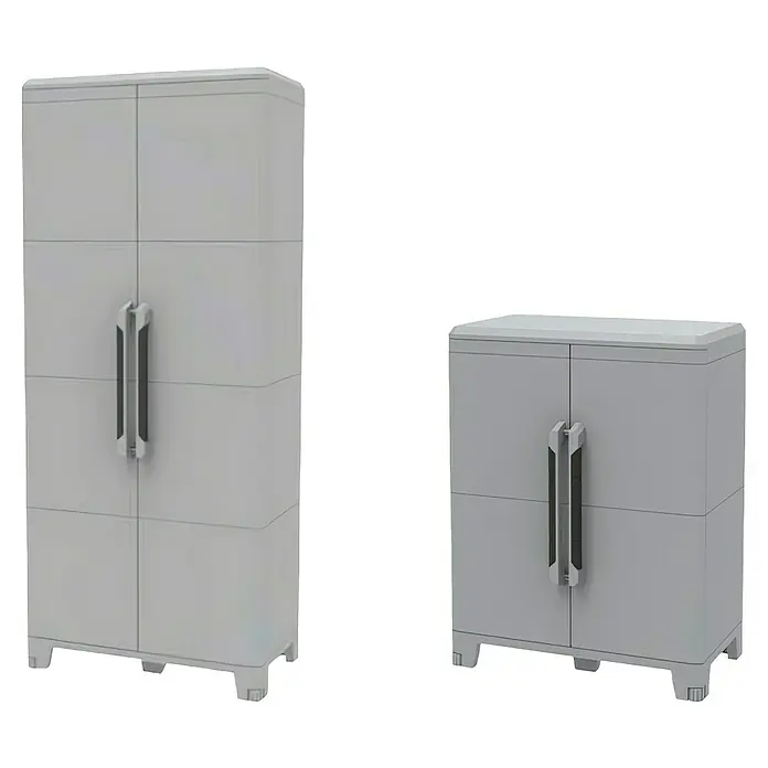 Terry Transforming Armario multiusos de plástico  Modular 4 + Modular 2 - 2 piezas - Armarios de plástico gris de dos tamaños diferentes con manijas. Solución práctica para diferentes necesidades de almacenamiento.