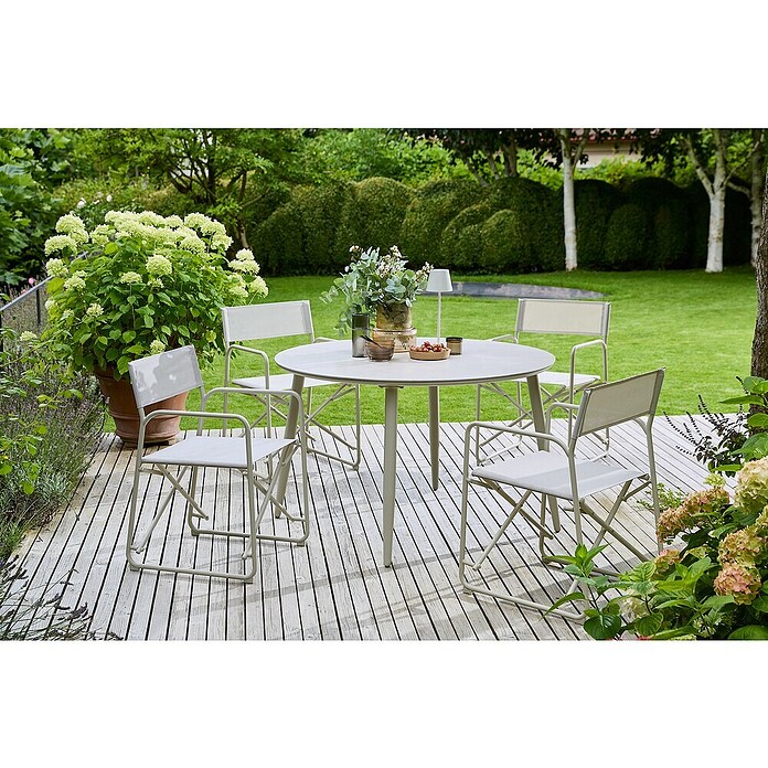 Sunfun Gartenmöbel-Set Solo/Sarah (5 -tlg., Aluminium/Sintered Stone/Textilen, Light-Greige, Klappbar) | BAUHAUS