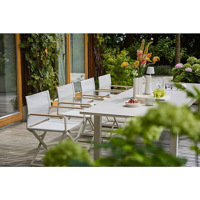 Sunfun Maja Gartentisch Stone (L x B x H: 300 x 100 x 74 cm, Tischplatte aus Stein, Ausziehbar, Light-Greige) | BAUHAUS