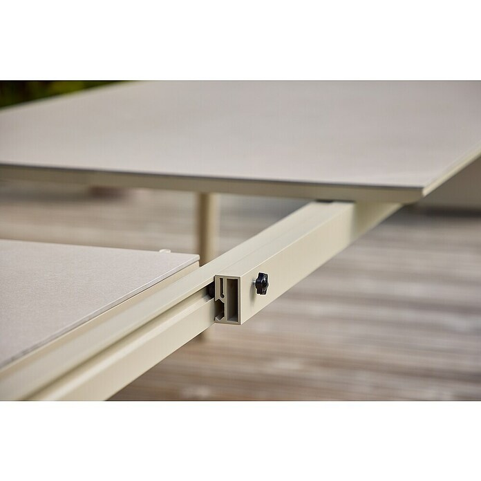 Sunfun Solo Gartentisch (L x B x H: 230 x 100 x 76,5 cm, Aluminium, Sintered Stone, Light-Greige, Ausziehbar) | BAUHAUS
