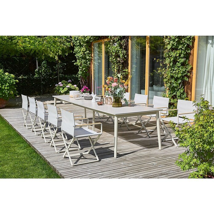 Sunfun Gartenmöbel-Set Solo (12 -tlg., Aluminium/Sintered Stone/Textilen, Light-Greige, Ausziehbar) | BAUHAUS