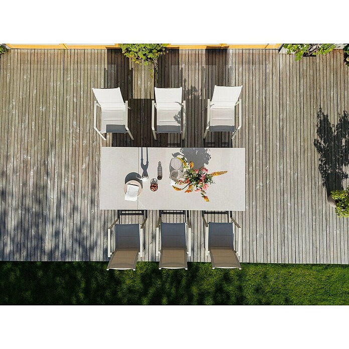 Sunfun Solo Gartentisch (L x B x H: 230 x 100 x 76,5 cm, Aluminium, Sintered Stone, Light-Greige, Ausziehbar) | BAUHAUS