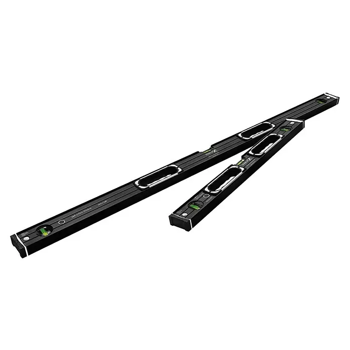 Stabila Wasserwaagen-Set 196-2 - 2 Stk., Länge: 122 cm, Anzahl Libellen: 3 Stk. - Zwei schwarze Wasserwaagen unterschiedlicher Größe mit grünen Libellen und Metallakzenten.