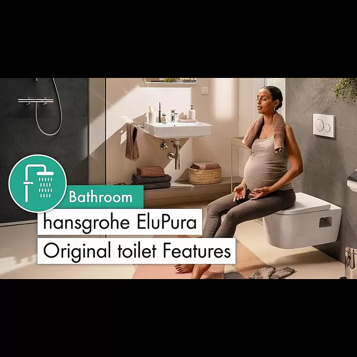 Hansgrohe Taza de WC suspendida sin borde EluPura - Sin borde de descarga, Sin esmalte especial, Forma de descarga: Profundo, Salida WC: Horizontal, Blanco, Con caída amortiguada - hansgrohe EluPura Original toilet Features
