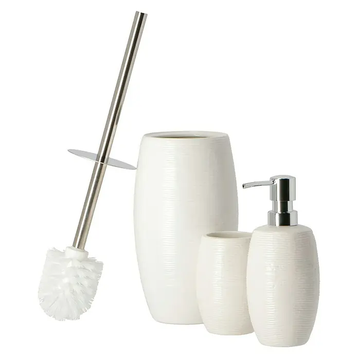 Venus Linea Seifenspender - Weiß, Keramik, Höhe: 19,3 cm - Ein schlichtes Badezimmerset in Weiß, bestehend aus WC-Bürste, Becher und Seifenspender.