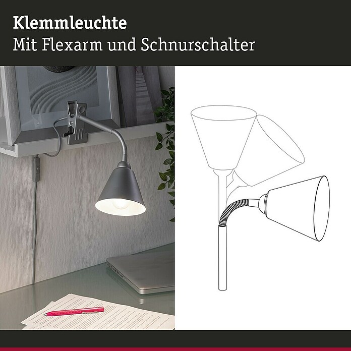 Paulmann Klemmleuchte Vitis (20 W, Grau, Höhe: 370 mm) | BAUHAUS
