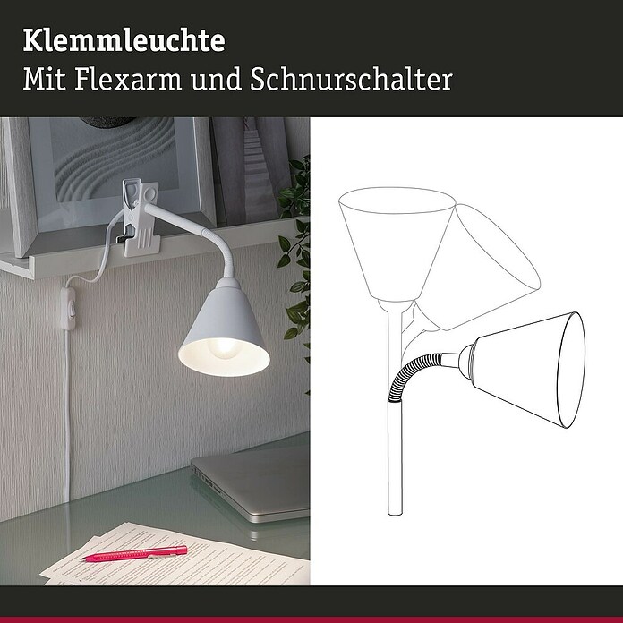 Paulmann Klemmleuchte Vitis (20 W, Weiß, Höhe: 370 mm) | BAUHAUS